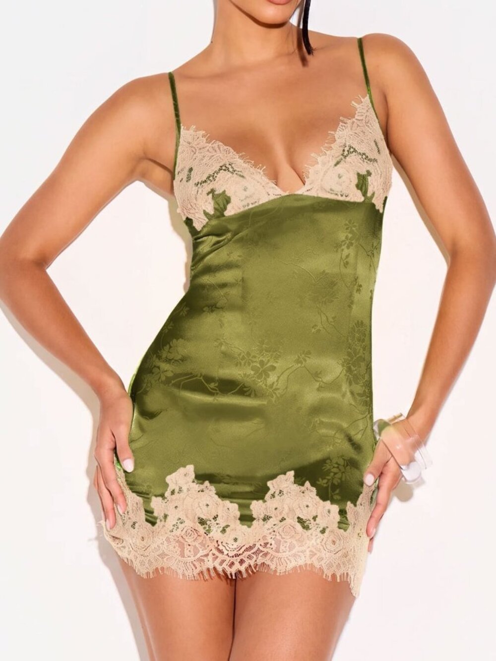 Green Sexy Women's Baroque Appliques Mini Cami Dress